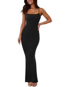 lot 20188 image: REORIA Womens Sexy Casual Lounge Slip Long Dress Elegant Wedding Guest Sleeveless Backless Ribbed Bodycon Maxi Dresses Black Medium