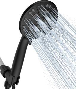 lot 20192 image: Cobbe 8-Setting Handheld Shower Head Bathroom Showerhead Set - Detachable Shower Heads with 5ft Stainless Steel Hose and Brass Swivel Bracket (Matte Black) (USED)