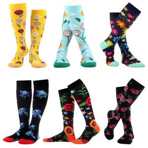 lot 20245 image: WeciBor Womens Funny Novelty Colorful Floral Pattern Cotton Knee High Socks - 6 Pack - Size 8-12 - Floral