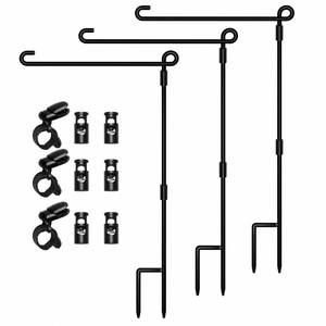 lot 20247 image: HOOSUN Garden Flag Stand, Premium Garden Flag Pole Holder Metal Powder-Coated Weather-Proof Paint with one Tiger Clip and Two Spring Stoppers Without Flag 3 Pack