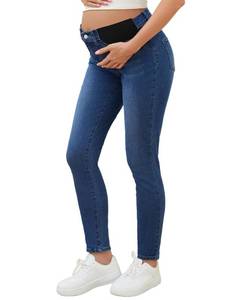 lot 20254 image: AMPOSH Womens Maternity Skinny Jeans Mid-Rise Stretchy Denim Pants for Pregnancy and Postpartum(Dark Blue, L)