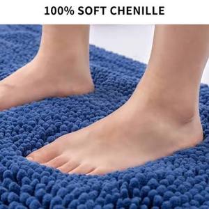 lot 13525 image: LOCHAS Luxury Bathroom Rug Shaggy Bath Mat 24 x 60 Inch, Washable Non Slip Bath Rugs for Bathroom Shower, Soft Plush Chenille Absorbent Carpets Mats, Blue