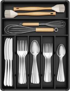 lot 13539 image: Lifewit Silverware Drawer Organizer, Expandable Utensil Tray for Kitchen, BPA Free Flatware and Cutlery Holder, Adjustable Plastic Storage for Spoons Forks Knives, 13-22 x 15, Black