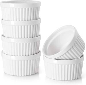 lot 1642 image: DOWAN 8 oz Ramekins Oven Safe for Creme Brulee, Souffle Dish Baking Bowls, Custard Cups for Pudding Dips Sauce Dessert Yogurt Ice Cream, Ceramic Ramiken Set of 6, Soft White