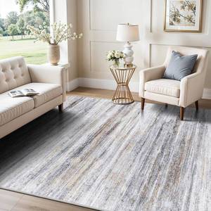 lot 1647 image: 5x7 Area Rug for Living Room Non-Slip Washable Rugs for Dining Room Bedroom Study Home Office - Easy-to-Clean Stain and Water Resistant Carpet - Soft Low-Pile Mat Beige Grey
