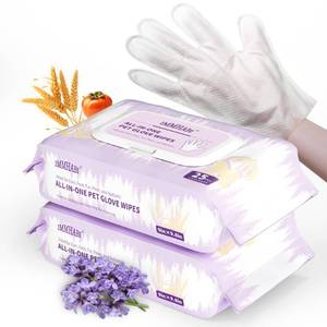 lot 1649 image: IMMHABI 50 Count Cleaning Deodorizing Pet Glove Wipes for Dogs and Cats, Hypoallergenic Dog Bath Wipes with Natural Deodorizer Persimmon Tannin, Pet Bathing Wipes for Horse Coat Care Lavender Scent