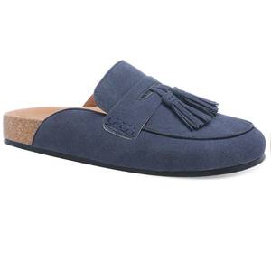 lot 1674 image: FJQNXGY Suede Mules for Women Platform Clog Mules with Tassel Slip on Loafer Slides Round Toe Backless Slippers Casual Walking Shoes Denim 7.5