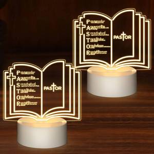 lot 2019 image: Kosiz 2 Pcs Pastor Appreciation Gift LED Night Light Pastors Gift for Men Women Acrylic Clergy Lamp with Base Bible Verse Gifts for Birthday Anniversary (Stylish Pastor)