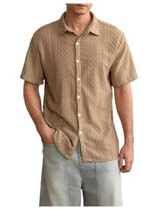 lot 2022 image: Verdusa Menfts Shirts Button Down Short Sleeve Shirt Textured Summer Vacation Casual Dressy Tops Khaki Small