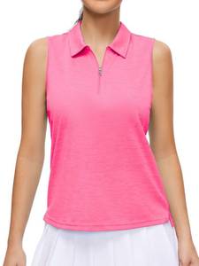 lot 2031 image: Pdbokew Womenfts Polo Shirts Quarter-Zip Golf Shirts Sleeveless Tops Hot Pink Large