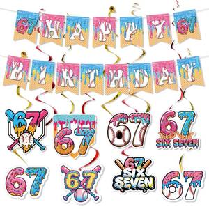 lot 2032 image: Supervitae 33 Pcs 6 7 Theme Ice Cream Drip Baseball Birthday Baseball Banner Sports Party Decoration Supply Ice Cream Drip Banner for Team Birthday Festival for Coach Player Sports Lover