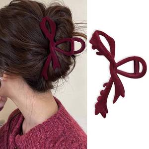 lot 2039 image: Red Hair Claw Clips for Women Valentine Velvet Bow Hair Clips for Thick Hair French Flocking Ribbon Shaped Hair Barrettes for Hair Styling Large Retro Hair Claw Non-slip Elegant Hair Accessories 1Pcs