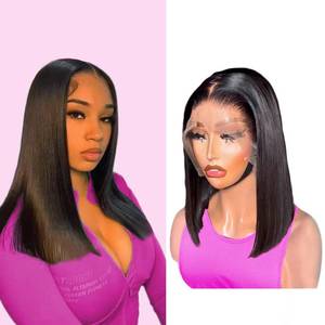 lot 2054 image: Bob Wig Human Hair 13x6 Lace Front Wigs Human Hair 200 Density Straight HD Lace Front Human Hair Wig Short Glueless Bob Wigs Human Hair Pre Plucked Straight Frontal Wig for Women Natural Color 14 Inch