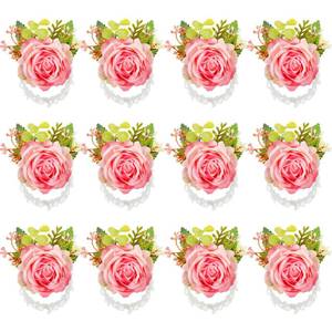 lot 2058 image: Jexine 12 Pcs Rose Wrist Corsage Bracelets Wedding Bridal Wrist Artificial Flower Wristband Flower Hand Decor for Bride Bridesmaid Homecoming Prom Party Decor(Peach)