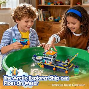 lot 2066 image: City Floatable Boat Building Set with LED Light, Fun Toy Gift for Kids Boys Girls 6 7 8 9 10, Compatible with Lego Ocean Arctic Explorer Ship Building Block Kit, Christmas Decoration Party Favor