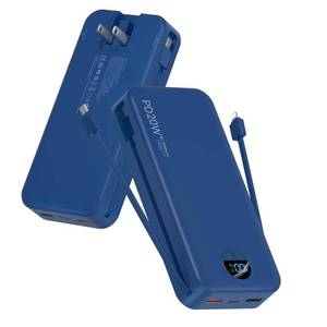 lot 2075 image: citicr Portable Charger Power Bank, 20000mAh PD20W USB C Fast Charging with Built-in Cables and Wall Plug, External Battery Pack with LED Display, Travel Essential for iPhone, iPad, Samsung Navy