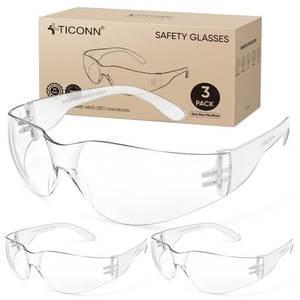 lot 2124 image: TICONN 3 Clear Safety Glasses for Men and Women, Safety Goggles with Scratch Impact Resistant Meets ANSI Z87.1 Standard (3 Pack)