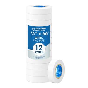 lot 2126 image: Spartan Industrial - 34in X 66ft White Vinyl Tape - 12 Colored Electrical Tape Rolls for Wires, Cables, Sports Equipment, and More