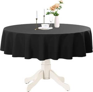 lot 2132 image: Romanstile Round Waterproof Tablecloth, Stain Resistant Washable Table Cloths Wrinkle Free Polyester Table Covers for Kitchen Dining Party Wedding Indoor and Outdoor - Black, 60 Inch