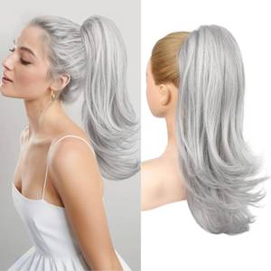 lot 2134 image: Flufymooz Ponytail Extension for Women, 20 Inch Drawstring Ponytail Hair Extension for Women, Soft Natural Looking Synthetic Pony Tails Hairpiece(GreySilverWhite Mixed)