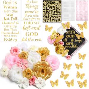 lot 2451 image: Solsew 35 Pcs DIY Graduation Cap Decorations Kit, Include Faux Flower 3D Butterfly Graduation Quote Glitter Sticker Pearl Rhinestone for Grad Hat Topper Cover Craft Gift (Pink,Gold,White)