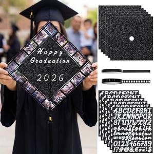 lot 2456 image: Gersoniel 6 Sets Graduation Cap Topper Decoration Kit for 2026,Glitter Cardstock,Film Style Tape and Letter Sticker Construction Paper for Graduation Cap for Grad Party Craft DIY Decor(Black)