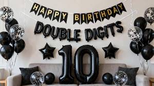 lot 2461 image: 10th Birthday Decorations for Boys, Black Double Digits Foil Decoration, Black Banner Number 10 Foil Balloons with Confetti Balloons for 10 Years Old Birthday Boys(10th)