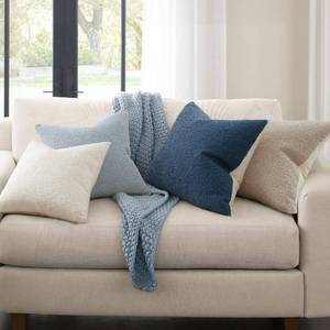 lot 2476 image: Topfinel Neutral Blue Boucle Throw Pillow Covers 20x20 Inches 4 Pack Set for Living Room Chair Sofa Color-Block Textured Modern Decorative Pillows with Linen Cotton Backing for Minimal Home Styling