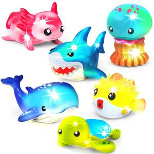 lot 2480 image: Tub Works� Under the Sea Light Up Bath Toys, 6 Pack  Water-Activated Light Up Toys Flash and Change Color  Easy-Grip Baby and Toddler Bath Toys  Sensory Bathtub Toys with Bath Lights for Kids Bath