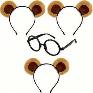 lot 2494 image: LCPQMZGH Chipmunk Ear Headbands and Round Glasses Frame, 3 Pcs Headbands, 1 Pc Glasses, Adult Halloween Costume Accessory