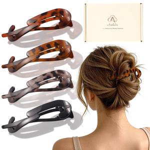 lot 2498 image: Amlaidu Large Twist Flat Hair Clips for Medium Thick Hair for Women, Stylish Flat Claw Clips for Long Straight Curly Hair, French Hairclips for Styling Driving Yoga Work - Tortoise Design, 4pcs