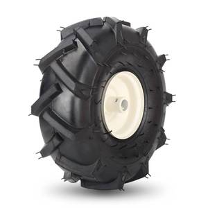 lot 3284 image: 11x4.00-4in Tubeless Tiller Tire and Wheel, 34in Axle Size, 3-18in Centered Hub, Agriculture Super Lug Tractor and Trencher Tire, Compatible with Craftsman and Troy-Bilt Tiller, 1 Pack