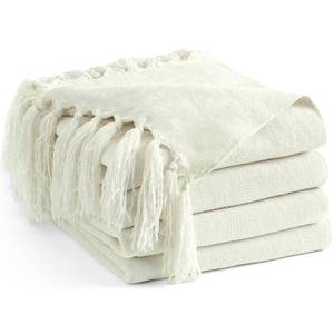 lot 3287 image: LONG CREATE Chenille Throw Blanket for Couch 50inX 60in, Soft Cozy Throws with Fringe Tassel for Bed Sofa Chair Cover, Lightweight Knitted Decorative Boho Blankets for Living Room, Ivory White