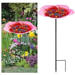 lot 4145 image: Tandefio Vivid Flower Bee Watering Station Metal Butterfly Water Feeder Cup with 30 Colorful Glass Marbles Bee Feeder Butterfly Bath Bowl for Garden Outdoor Yard Decors(Pink,Flower)