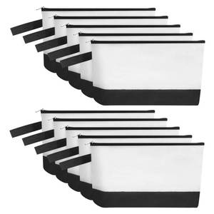 lot 4146 image: Sinzip 10 Pieces Cotton Canvas Makeup Bag with Bottom and Strap, Multi-Purpose Cosmetic Bag with Zipper Travel Toiletry Pouch, Blank DIY Craft Bag (WhiteandBlack, S)