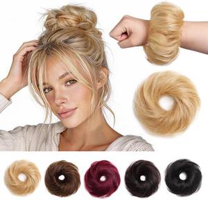 lot 4150 image: XIXISNOW Messy Bun Hair Piece Real Human Hair Scrunchie Updo Extensions For Women Fake Buns Chignon Wig Thick Volume Heat Friendly Donut Ponytail Elastic Band AshBlondeDarkBlonde