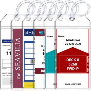 lot 4152 image: 6 Pack Cruise Luggage Tag Holder, Cruise Essentials 2026 for NCL, Princess, Carnival, Royal Caribbean and Celebrity Cruise Luggage Tags for Travel Essentials by SEAVILIA