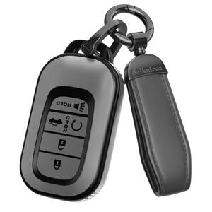 lot 4158 image: Seikuleca for Honda Key Fob Cover Accessories- Matte TPU Key Fob Cover with Leather Keychain for 2022-2026 Civic Accord HR-V Pilot CR-V, Sport SI EX EX-L (Matte Gray, Model 1)