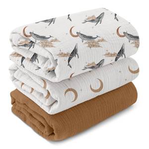 lot 4162 image: GLLQUEN BABY Muslin Swaddle Blankets,3-Pack Receiving Blankets for Newborn Boys and Girls,Baby Swaddle Blanket Unisex,Whale and Moon,Baby Essentials, Registry and Gift, 40 x 38 inches