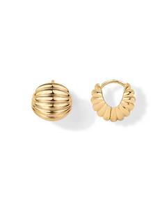 lot 4164 image: PAVOI 14K Yellow Gold Plated Ribbed Huggie Hoop Earrings for Women - 925 Sterling Silver Posts Chunky Ridge Earrings - Trendy Croissant Huggies Gold Jewelry