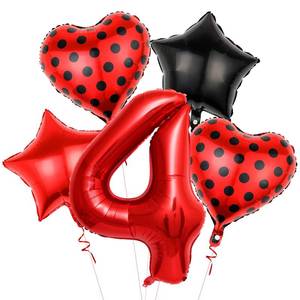 lot 4166 image: NHJINX Red 4 Balloon, 40-inch red mylar number with heart-shaped ladybug balloons, 4st birthday balloon set, suitable for theme birthday party commemoration and other event decoration supplies (4)