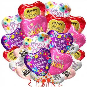 lot 4168 image: 24Pcs Happy Motherfts Day Balloons - 12Pcs 18ftft and 12 Pcs 10ftft Aluminum Foil Heart Balloons for Motherfts Day Grandmother Birthday Party Decorations