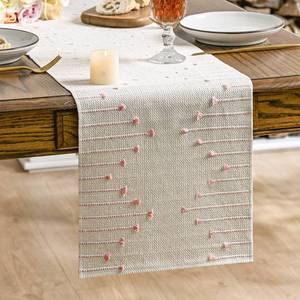 lot 4169 image: Artoid Mode Pink Boho Table Runner for Farmhouse RusticSeasonal Holiday Macrame Burlap Kitchen Dining Table Decoration for Home Party Decor 12x72 Inch