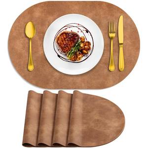 lot 4232 image: ADRIMER Placemats, Heat Resistant Oval Placemats Set of 4 Washable 12 x 17 Inch, Waterproof Table Mats, Wipeable Pu Place Mats for Kitchen, Dining Room, Sandy Light Brown