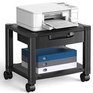 lot 5215 image: HUANUO Printer Stand with Cable Management and Storage Drawer, Printer Table with Locking Wheels, 14.1-inch Maximum Height Printer Cart for Under Desk, Home, Office, HNDPS