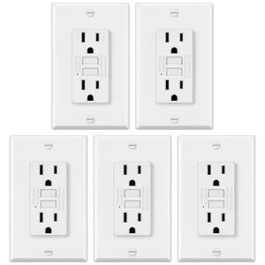 lot 6069 image: ELECTECK 5 Pack GFCI Outlets 15 Amp, Non-Tamper Resistant, Decor GFI Receptacles with LED Indicator, Ground Fault Circuit Interrupter, Wallplate Included, ETL Listed, White
