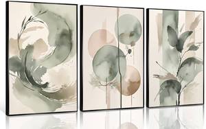 lot 6082 image: 3pcs Sage Green Abstract Canvas Wall Art Beige and green abstract floral butterfly Posters Prints Modern Abstract Zen Pictures Painting for Living Room Yoga Room Bedroom Decoration Unframed