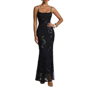 lot 6112 image: Curvphilo Womenfts Bodycon Maxi Dress 2026 3D Satin Floral Mesh Formal Long Evening Dress Wedding Guest Cocktail Party (US, Alpha, size X-Large, Regular, Regular, Black)