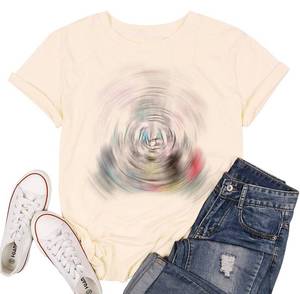 lot 6119 image: Ykfim Women Graphic Tee Cute Holiday Vacation Shirt Short Sleeve Casual Tops (Large, Cream)
