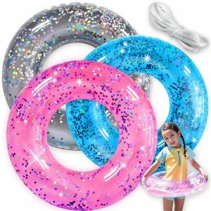lot 6133 image: Pool Floats Kids 3 Pack, Inflatable Swim Rings for Kids Pool Tubes Toys, Pool Floats Ring Toys, Summer Beach Swimming Pool Floats Party Supplies  PatchandTow Rope